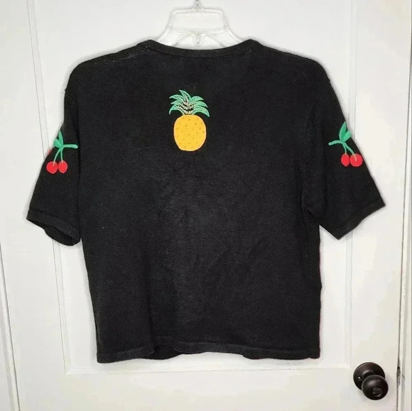 Morgan Cole Sweater Womens Medium Cardigan Short Sleeve Fruit Beaded Button - Picture 2 of 6